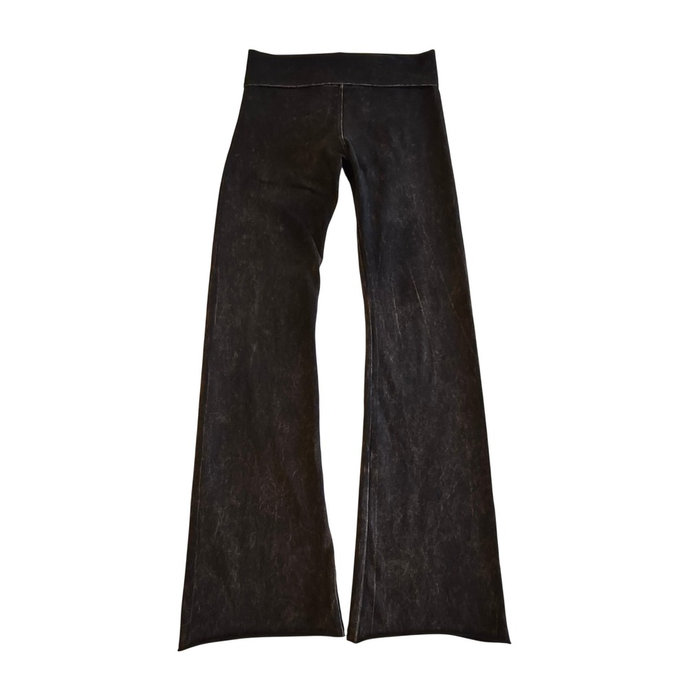 T Party Y2K Mineral Wash Foldover Flare Yoga Pants Black Charcoal Small CJ7477